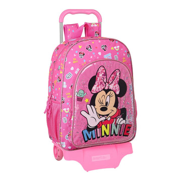 School Rucksack with Wheels Minnie Mouse Lucky Pink 33 x 42 x 14 cm