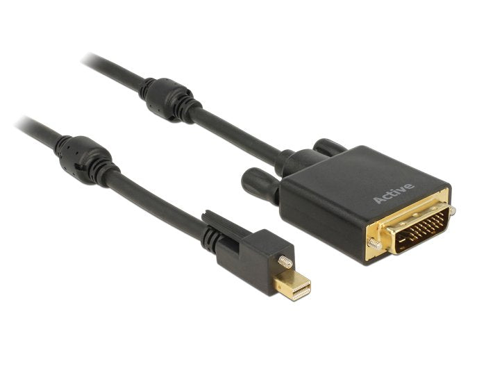 Delock Cable Mini DisplayPort 1.2 Male With Screw DVI Male 4K Activo Black 3M