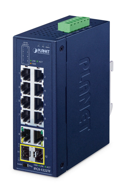 Planet Industrial 8-PORT Ring Switch IFGS-1222-TF No Administrado Fast Ethernet (10/100) Blue — image 1