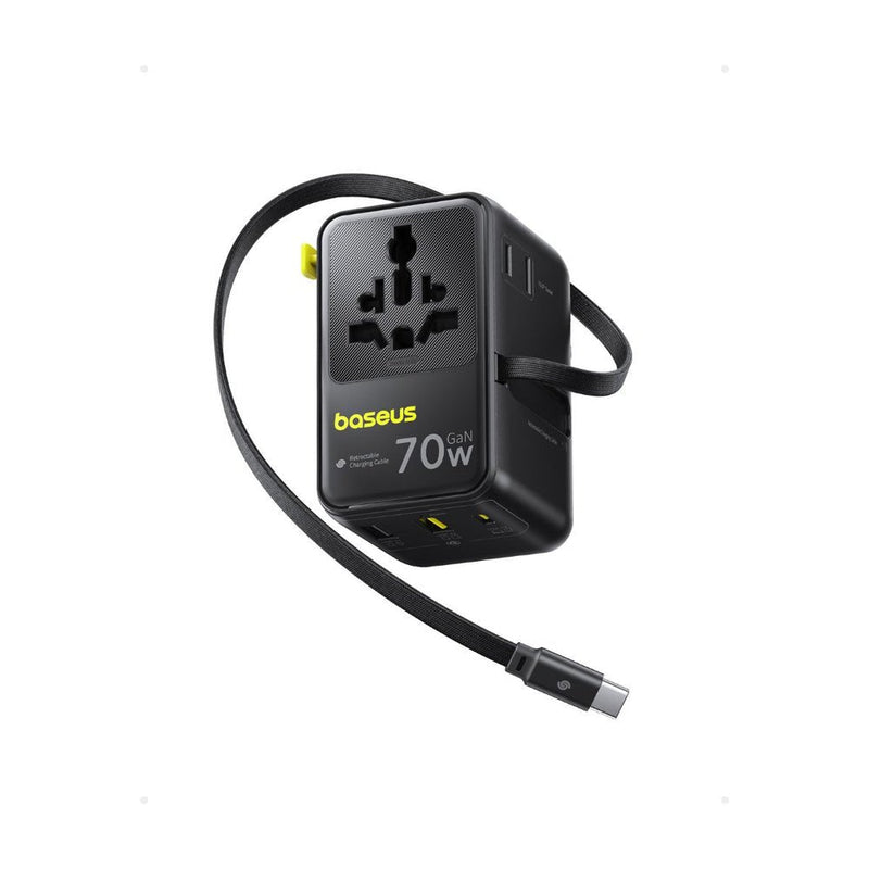 Baseus Enercore CG11 Charger Retractable 2AC + 2U + 70W, Black