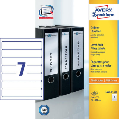 Avery Zweckform Labels Ring Binder 38,0 X 192,0MM White — image 1