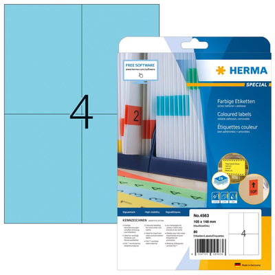 Herma Labels A4 Blue 105X148MM Paper Matte Removible 80 Pieces — image 1