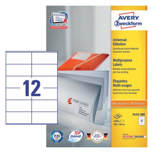 Avery Zweckform Labels 3424-200 White 105,0 X 48,0MM