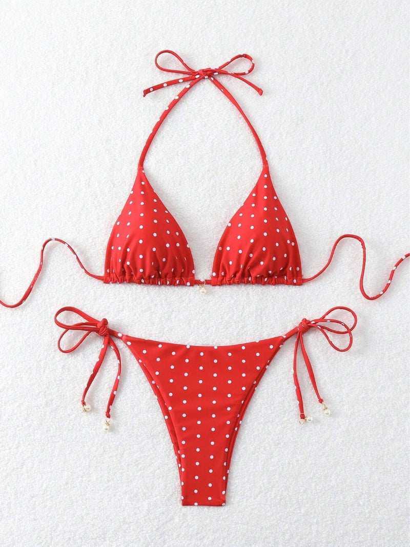 Womens Sexy Printed Drawstring Bikini Swimsuit