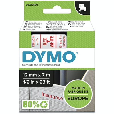 Dymo Tape Lm D1 12MMX7M Red/White — image 1
