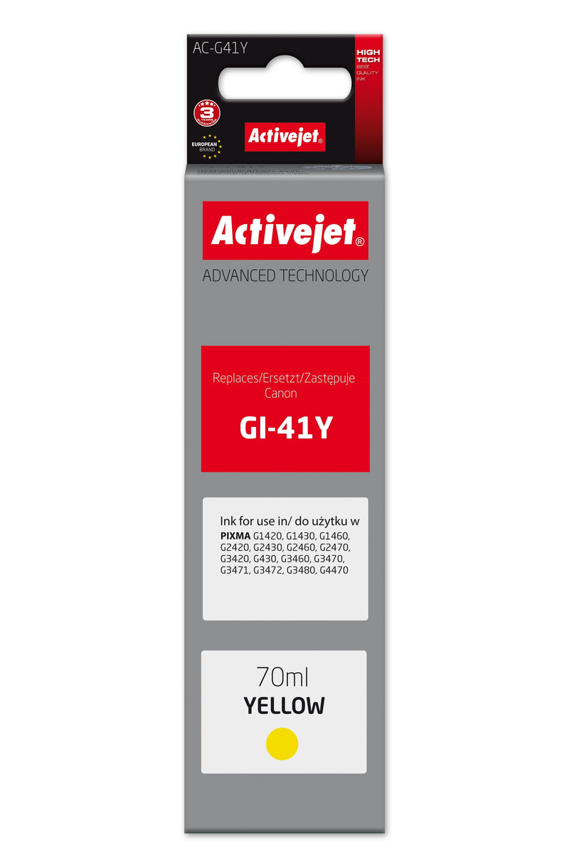 Activejet AC-G41Y Bottle Ink Printer Canon, Sustituta Canon GI-41Y 4545C001 Supreme 70ML Yellow