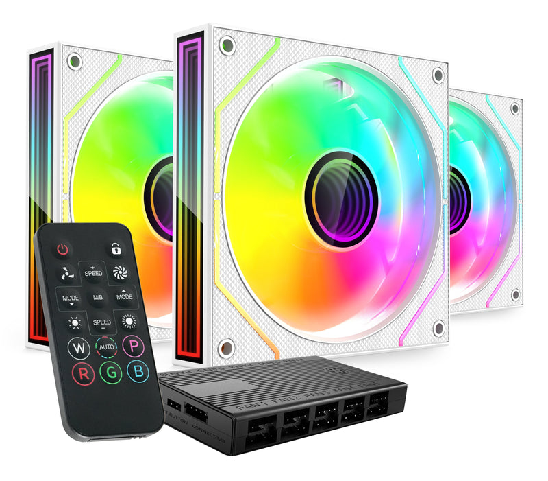 Mars Gaming Kit 3 Fans Auxiliar MF-3D Pro White 3X Fans 120MM / ARGB / Control Remote / Up To 1600 Rpm