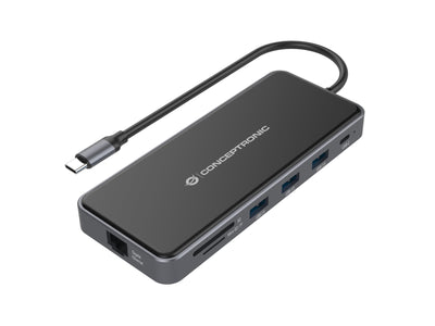 Conceptronic Adapter USB-C-2x HDMI, GbE, PD,2XUSB3.0,SD0.25 Gr — image 1