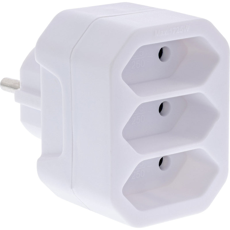 Inline® Power Adapter, Earthing Contact Plug a 3X Euro Socket White