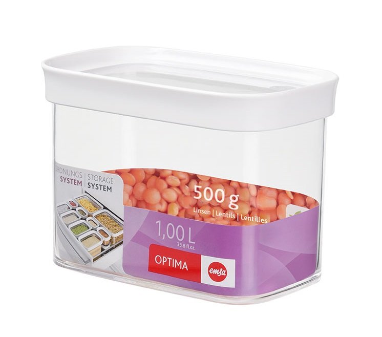 Emsa Optima Trockenvorratsdose, Box, Rectangular 1 L, Transparent Styrol-methylmethacrylat (ms), Thermoplastis