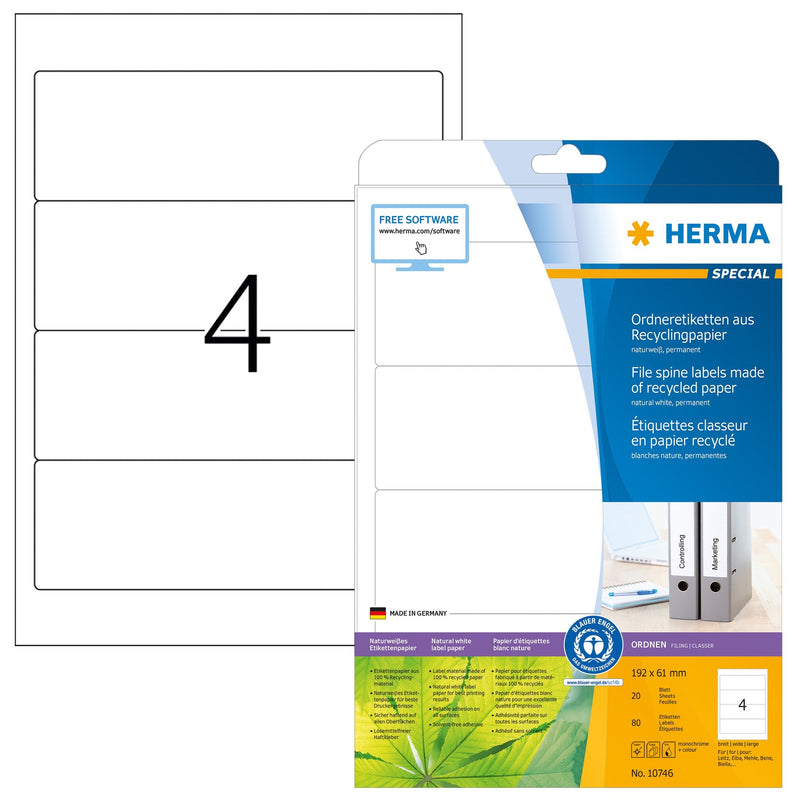 Herma Labels Ring Binder Recycling A4 20 Hojas 192X61