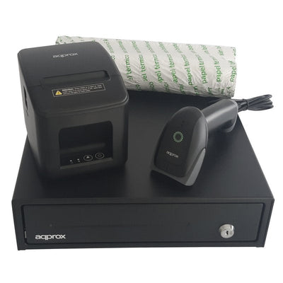 Approx Kit Tpv Cash Drawer APPCASH33 Black + Reader/Scanner APPLS22 + Printer Thermal APPPOS80AM-USB + Pack Ro — image 1