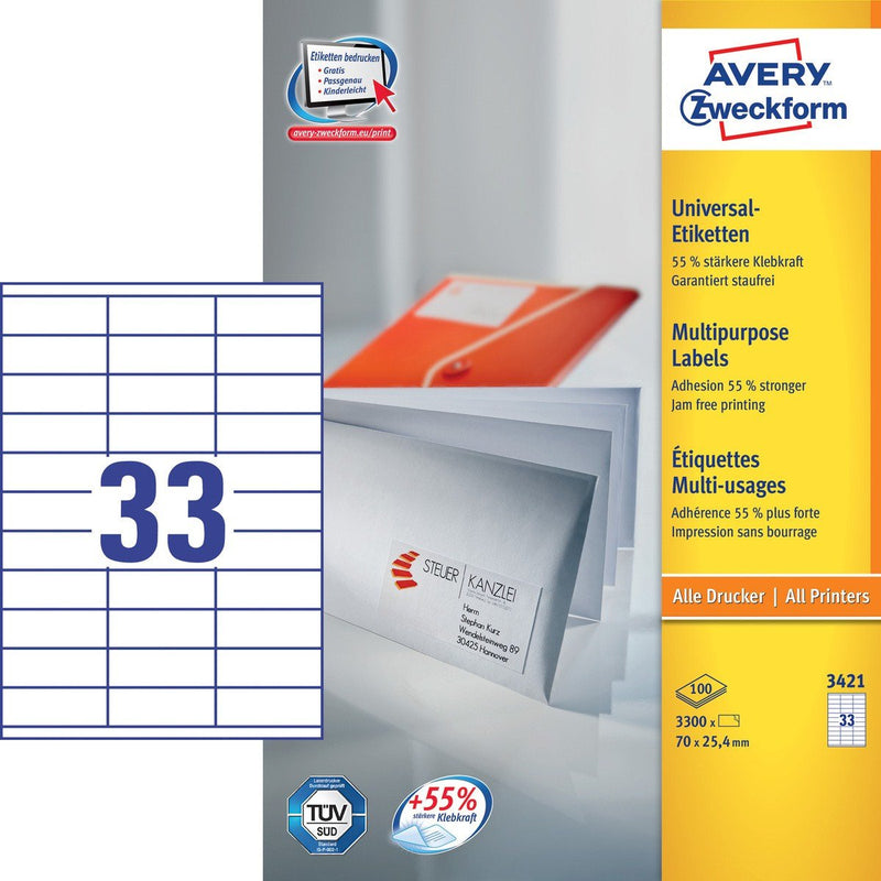 Avery Zweckform Labels 3421 White 70,0 X 25,4MM