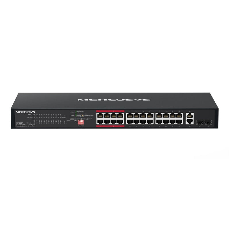 Mercusys Switch No Gestionable MS126CP 26P 24XFE LAN 2XGB Combo LAN/Sfp 24XPOE + 295W Housing Metalic