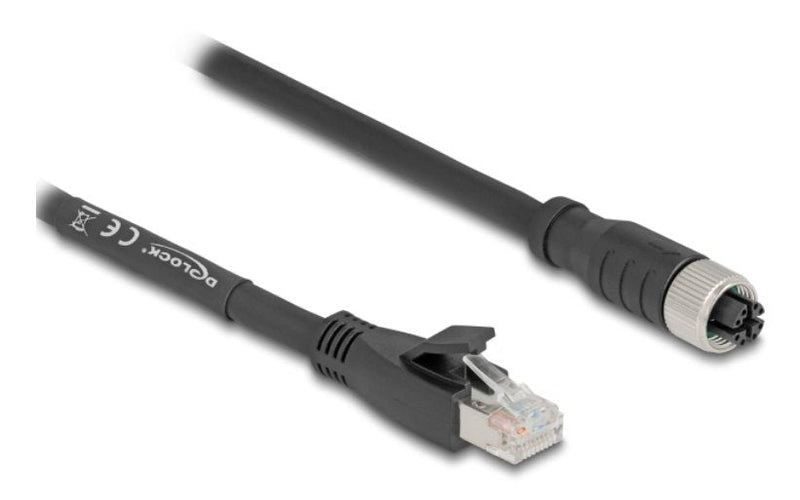 Delock M12 Cable X-kodiert 8 Pin Connector Female a RJ45 Connector Male CAT.5E S FTP Flexible 10M Black