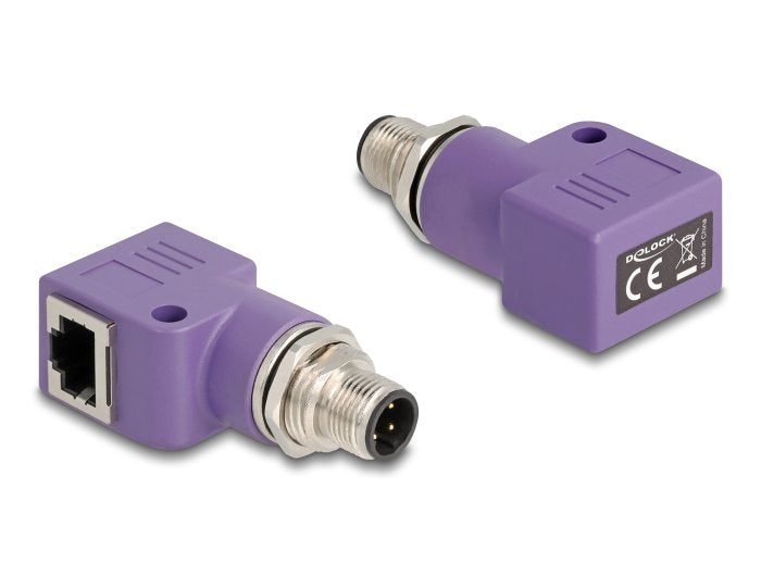 Delock M12 Adapter D-kodiert 4 Pin Connector Male a RJ45 Connector Female CAT.5E With Orificio Fijación 90° An