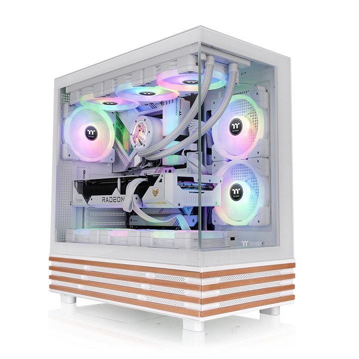 Thermaltake PC Case View 270 Plus Ws Argb, White/Wood Glass Tempered X 2, Estructura Wood CA-1Y7-00M6WN-WS