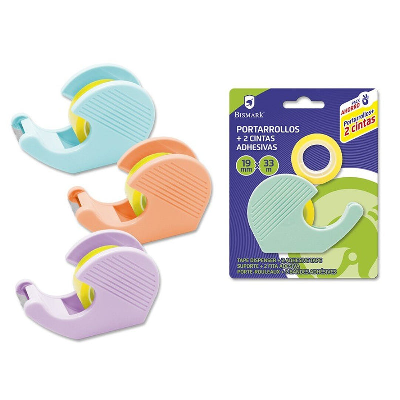 Bismark Pack Portarrollos With 2 Cintas Adhesivas 19MMX33M - Body Plastic - Ideal Uso School - Colours