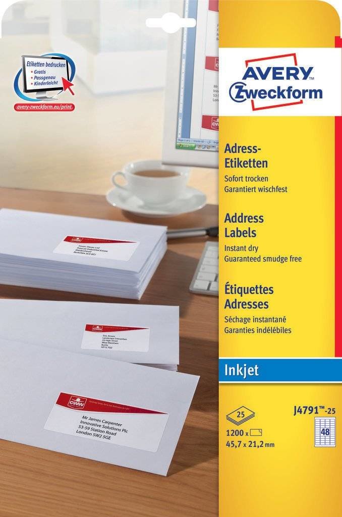 Avery Zweckform Labels Dirección J4791-25 White 45,7 X 21,2MM
