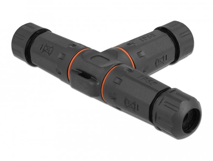 Delock Empalme Cable T-form Outdoor 3 Pin, IP68 Waterproof Atornillable, Diámetro Cable 4,5 - 7,5MM Black