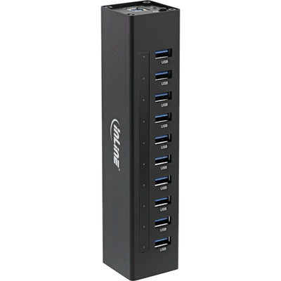Inline USB 3.0 Hub 10 Ports Box Of Aluminium With Power Supply 4A Black — image 1