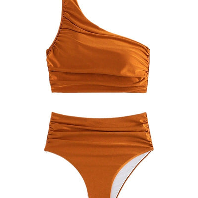 Solid-color Two-piece Swimsuit A Sexy One-shoulder Bikini With A Stunning Back Design