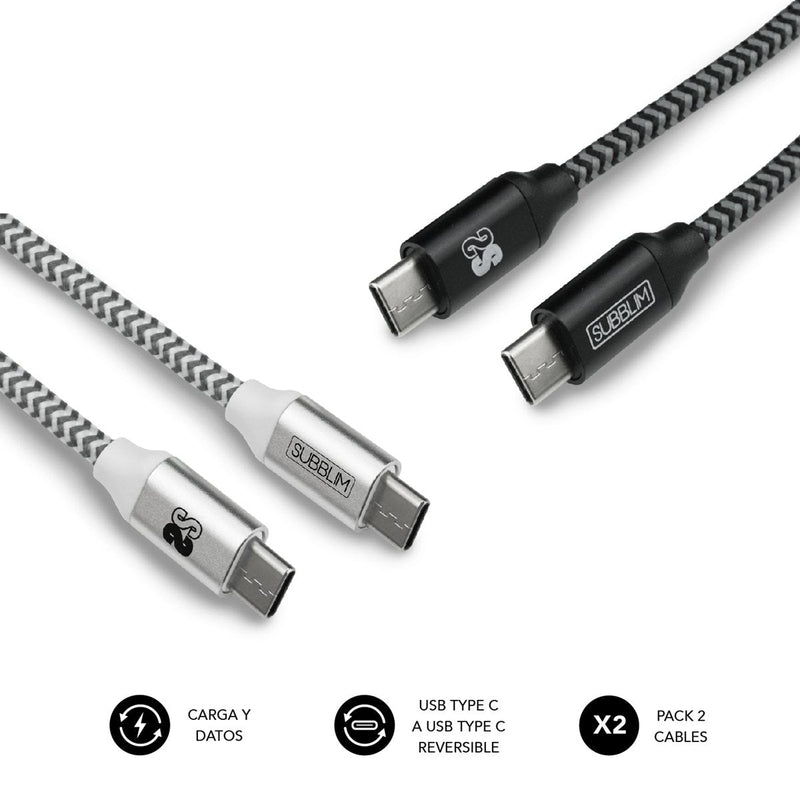 Subblim USB Cable 2.0 SUB-CAB-4CC001 Pack 2/ USB Type-c Male USB Type-c Male/ 1M/ Black/Silver