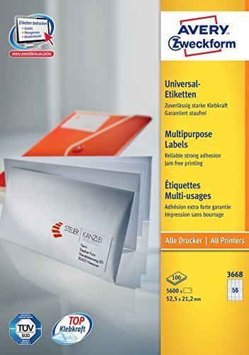 Avery Zweckform Labels 3668 White 52,5 X 21,2MM