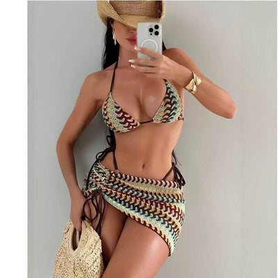 Striped Wave Drawstring Lace-Up Set