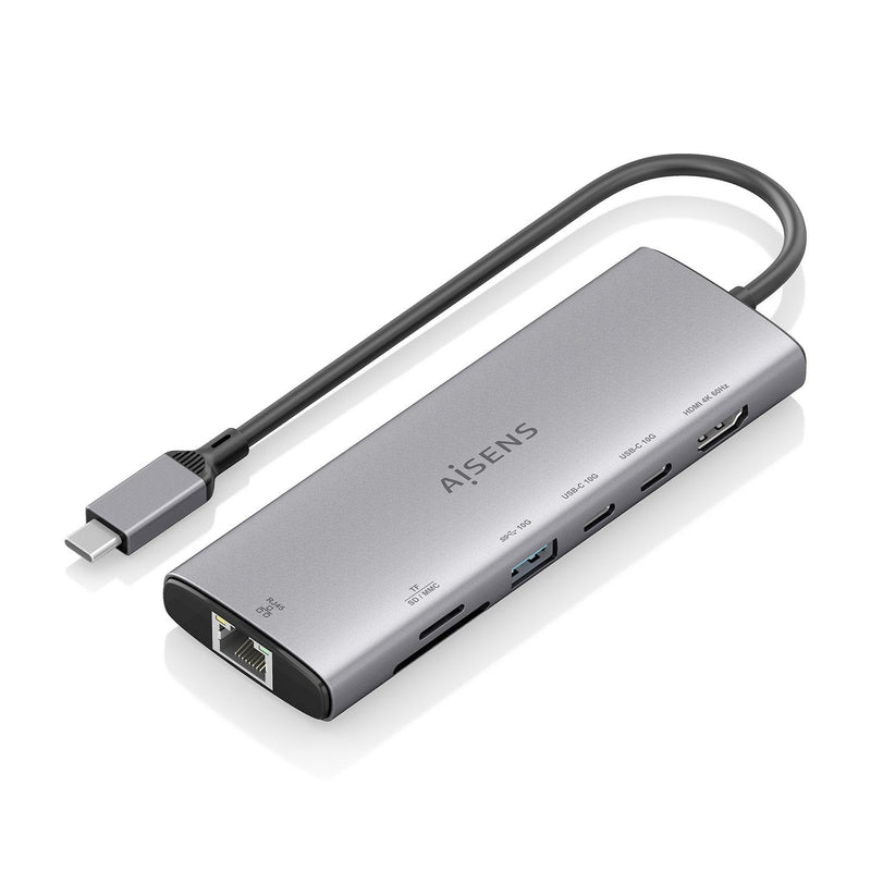 Aisens USB-C Dock 7 1, USB-C a 1x HDMI, 1x RJ45, 1x USB-A 10G, 2x USB-C 10G, 1XSD, 1XMICRO Sd, Grey 20CM