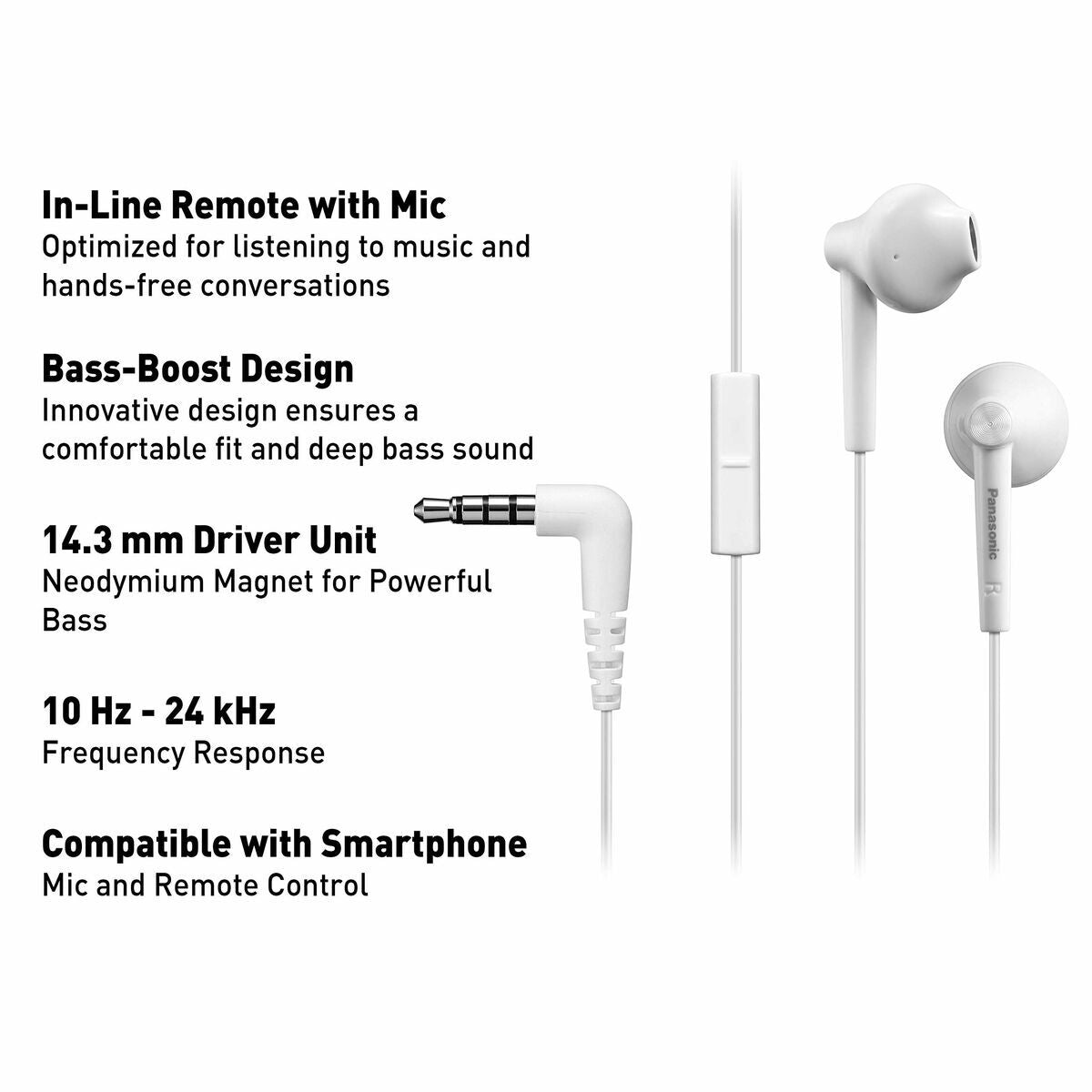 Panasonic Headphones With Microphone Panasonic Rp-Tcm55E-W White