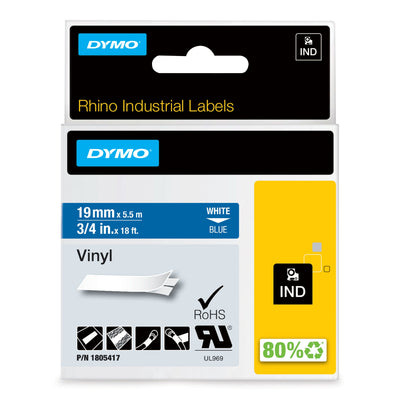 Dymo Rhino Band Vinyl 19MMX5.5M White Blue — image 1