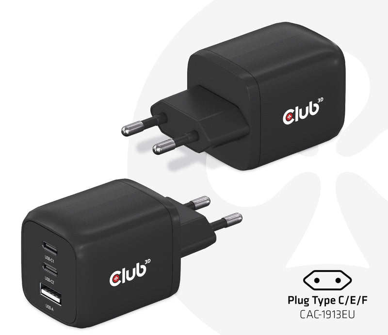 CLUB3D Charger 2x USB Typ C 1x USB Typ a Pd 65W Retail