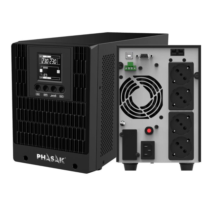 Phasak UPS Online 2000VA Online LCD 2000VA-1800W 4 Salidas Formato Tower