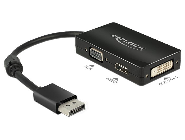 Delock Adapter DisplayPort 1.1 Male VGA / HDMI / DVI Female Pasivo Black