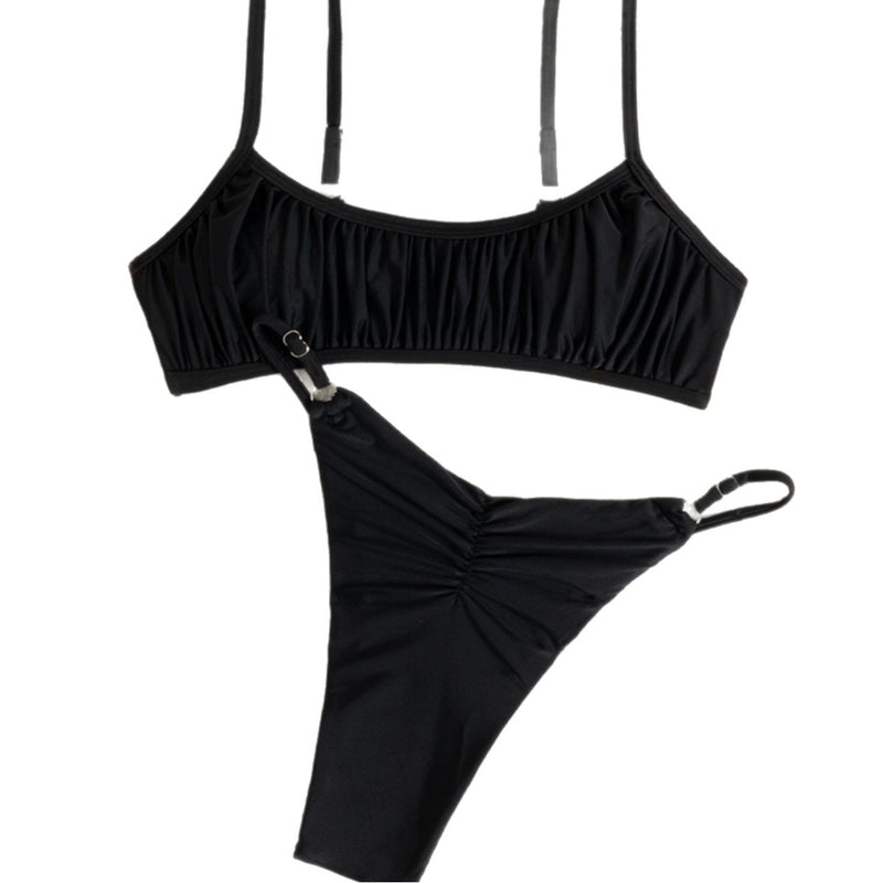 Ruched Backless Lace-Up Bikini Two-Piece Swimsuit