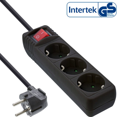 Inline Power Strip Black 3 Ports 3X Type F 5M — image 1