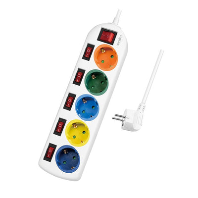 Logilink Power Strip Plugs 5 Sockets 5XCEE 7/3, W. 6INTERRUPTORES, Coloridos — image 1