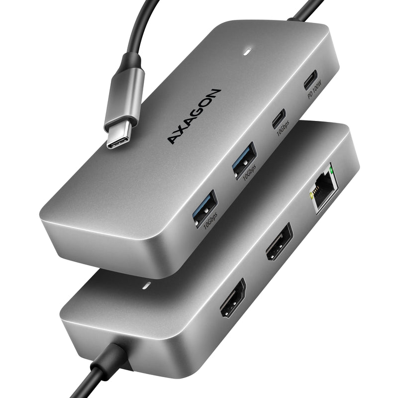 Axagon Hub USB HMC-CUB83X2, USB 10Gbps Hub, 2x Usb-a, Usb-c, HDMI & DP 4K/144HZ, RJ-45 Glan, Pd 100W, Cable US
