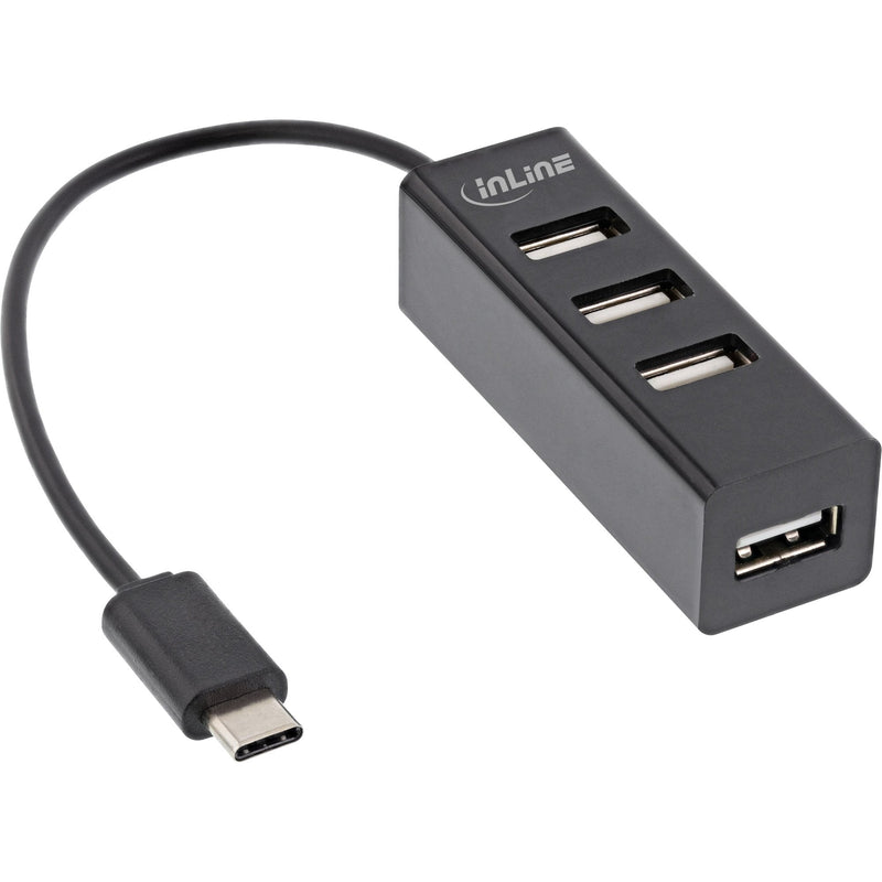 Inline® USB 2.0, 4-PORT Hub, USB-C Male a 4x USB-A Female, Black, 15CM, Slim Design