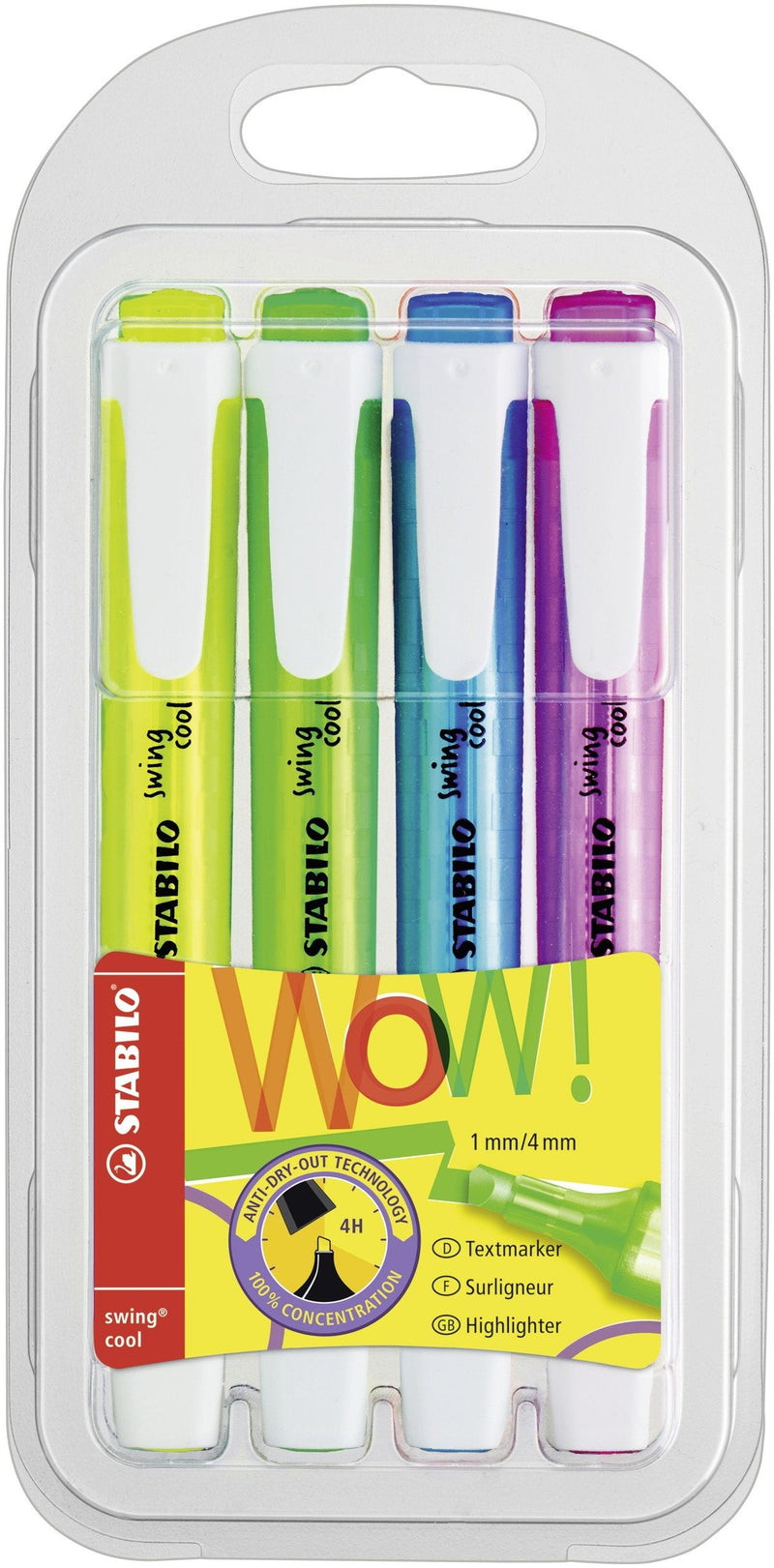 Stabilo Case 4 Markers Swing Cool Yellow / Blue / Green / Pink Colours Fluorescentes Tecnología Anti-secado 2