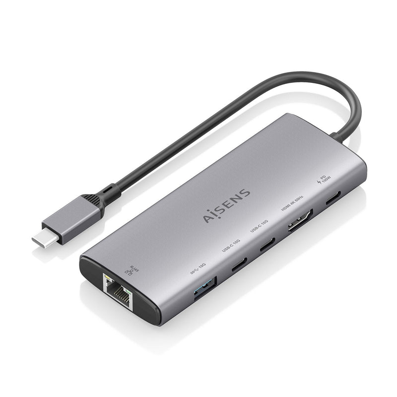 Aisens USB-C Dock 6 1, USB-C a 1x HDMI, 1x RJ45, 1x USB-A 10G, 2x USB-C 10G, 1x USB-C Pd, Grey 20CM