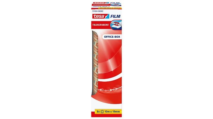 Tesafilm Office Box Roll 10M 19MM Transparent 8PCS.