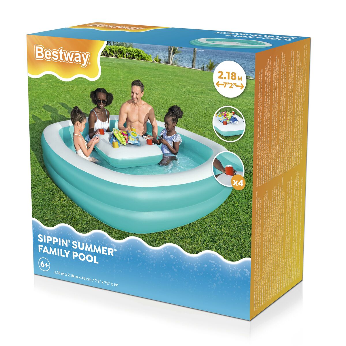 Bestway Inflatable Kids Pool 2 Chambers Family Floating Table 218X218X48 Cm +6 Years