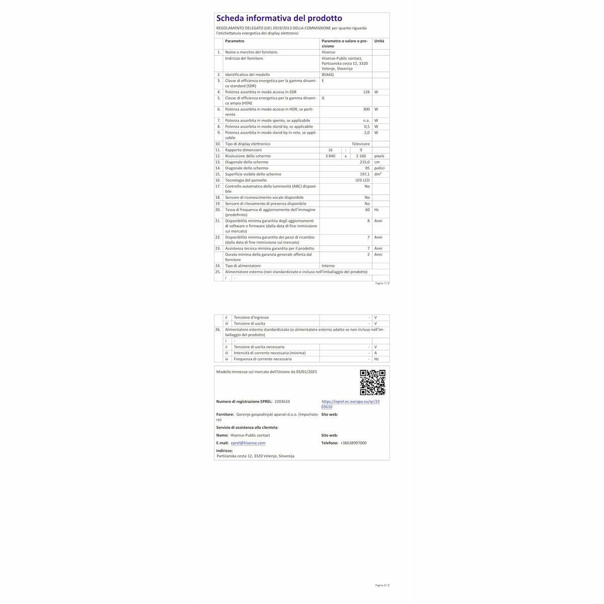 Hisense Smart Tv Hisense 85A6Q 85" 4K Ultra Hd Led Hdr D-Led