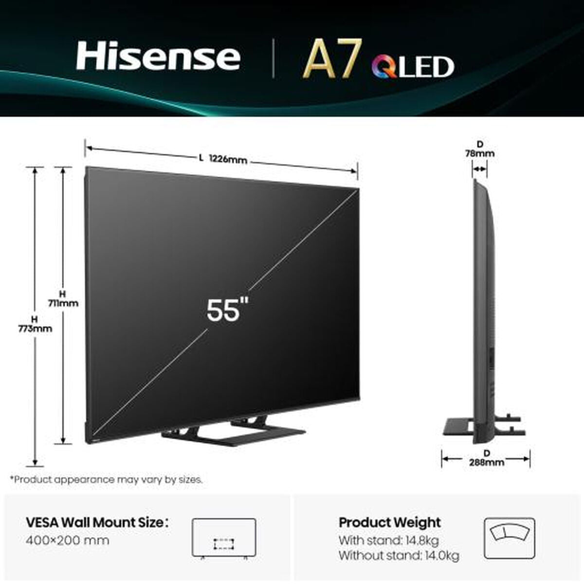Hisense Smart Tv Hisense 55A7Q 55" 4K Ultra Hd Led Hdr D-Led Qled