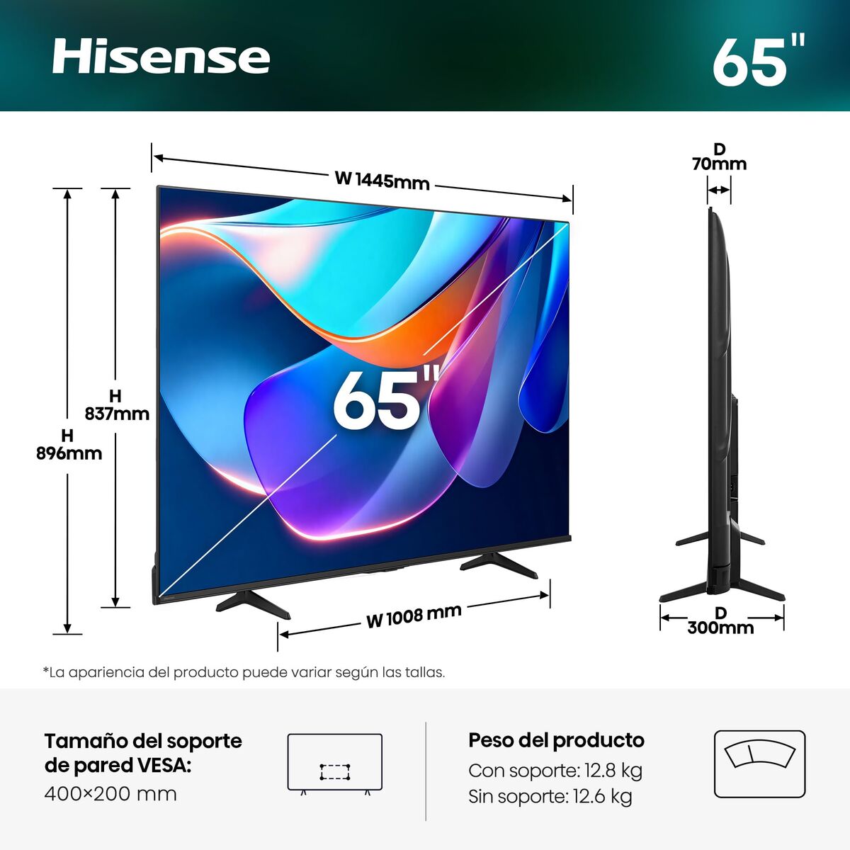 Hisense Smart Tv Hisense 65A6S 3840 X 2160 Px 65" Dts Dvb-T2 Dvb-S2