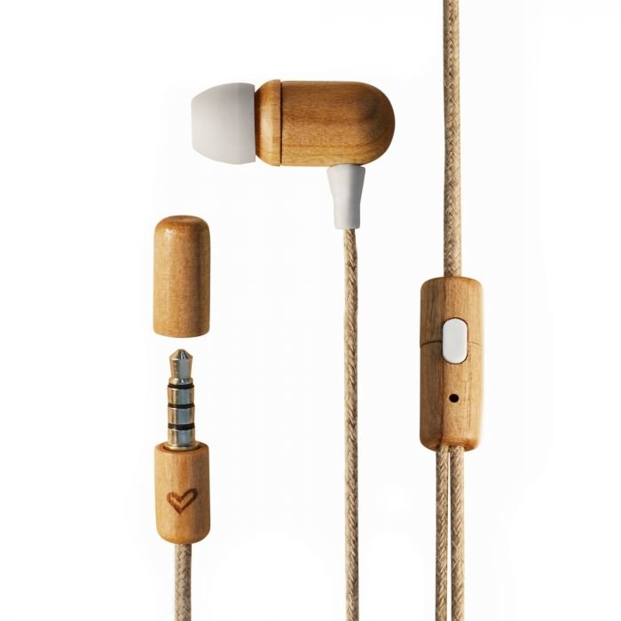 Headphone Energy Earphones Eco Cherry Wood Mic Control Talk 450428