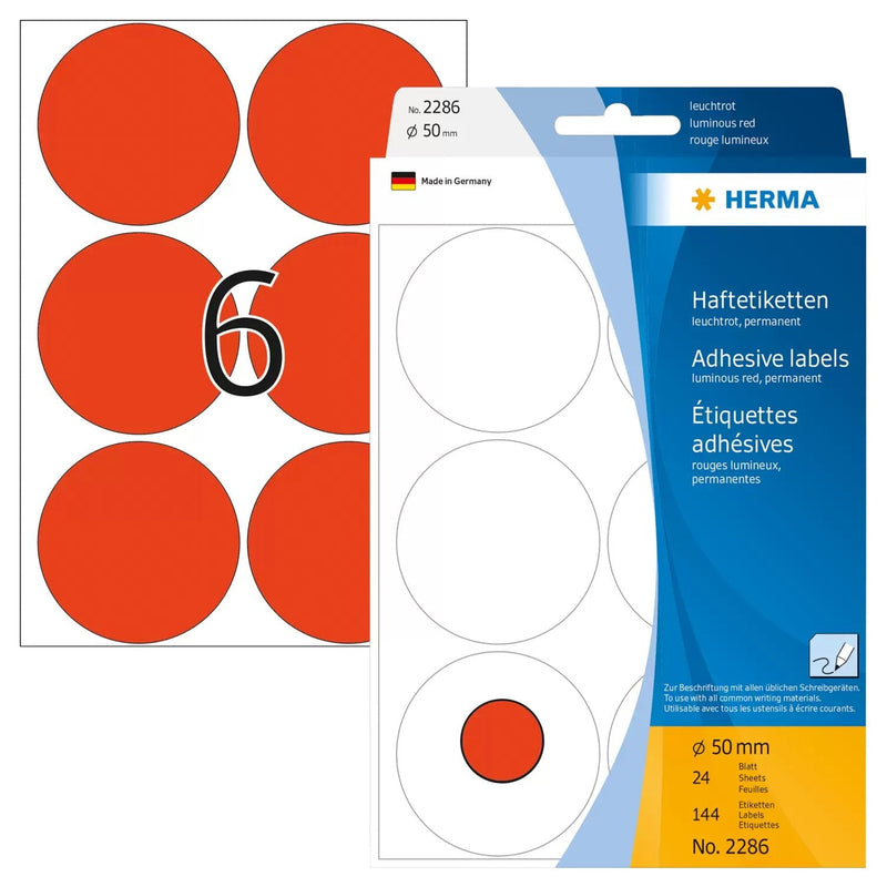 Herma 2286 Label Self-adhesive Círculo Red 144 Pieces