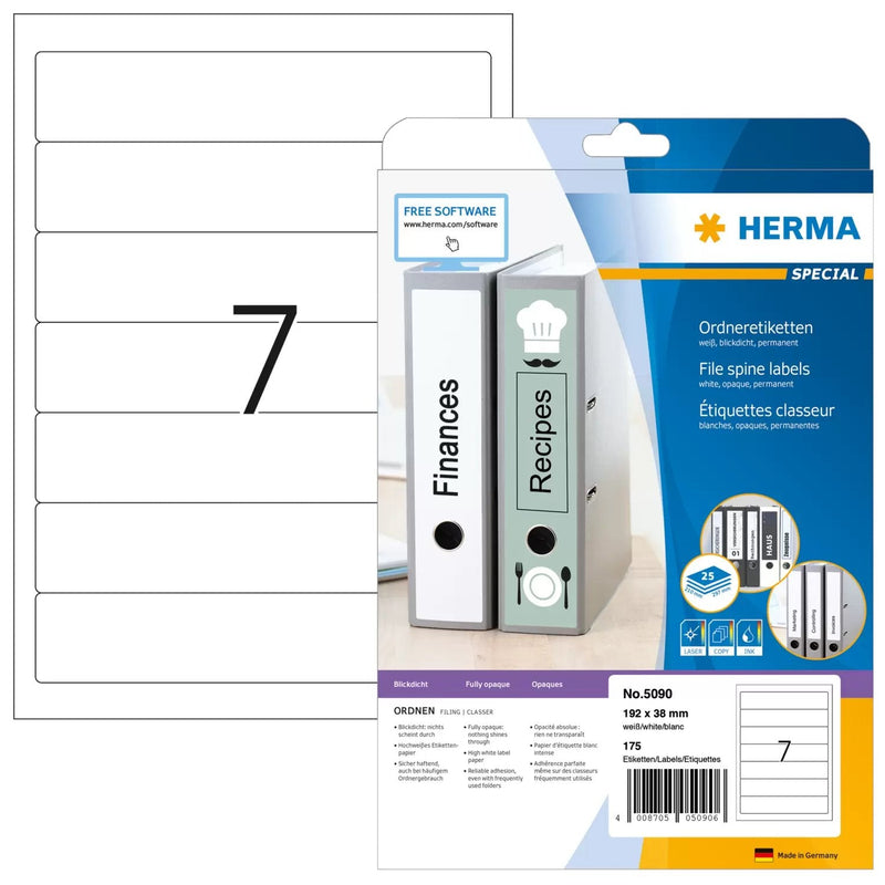 Herma Folder Labels A4 White 192X38 Mm Paper Opaco 175 Units